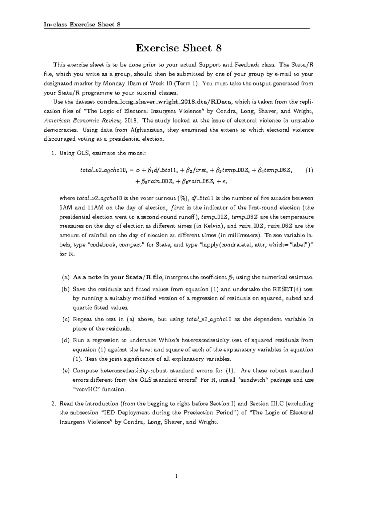 Ex sheet 8 - In-class Exercise Sheet 8 Exercise Sheet 8 This exercise ...