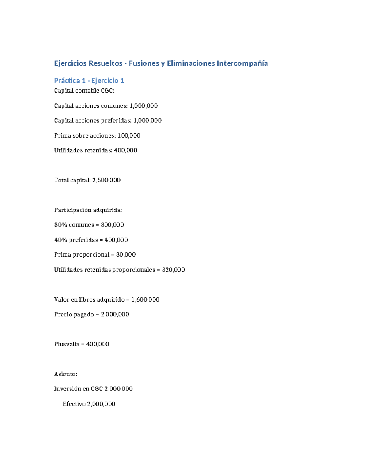 Ejercicios Resueltos de Fusiones y Consolidación GFSS - Studocu