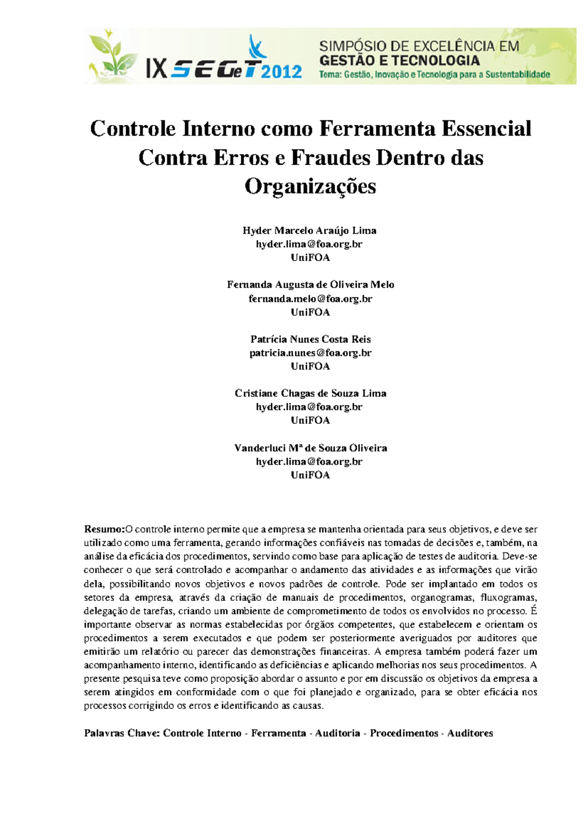 Controle Interno: Ferramenta Contra Erros e Fraudes - UniFOA - Studocu