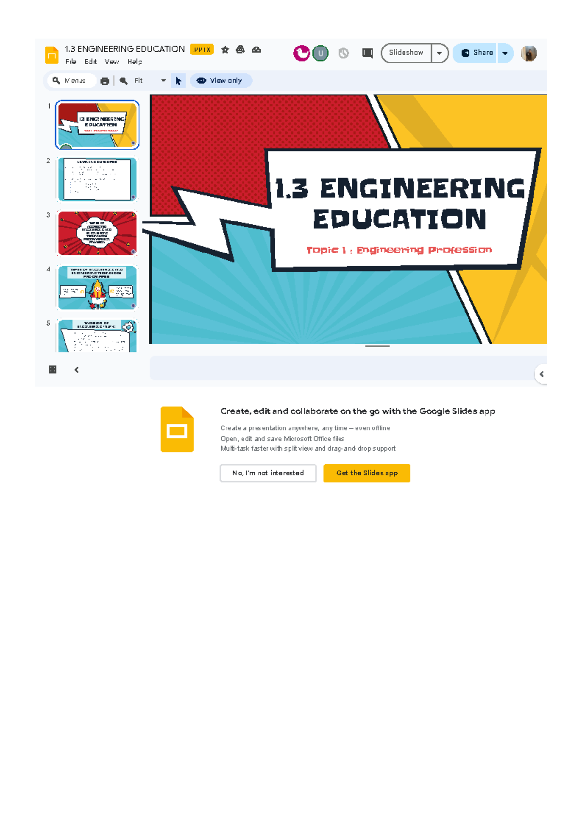 1.3 Engineering Education.pptx - Google Slides - .PPTX File Edit View ...
