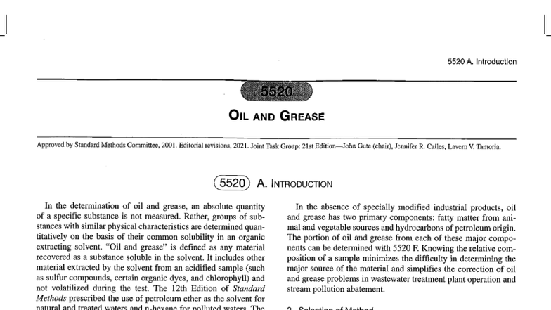 5520 A. Introduction to Oil and Grease Analysis Methods - Studocu