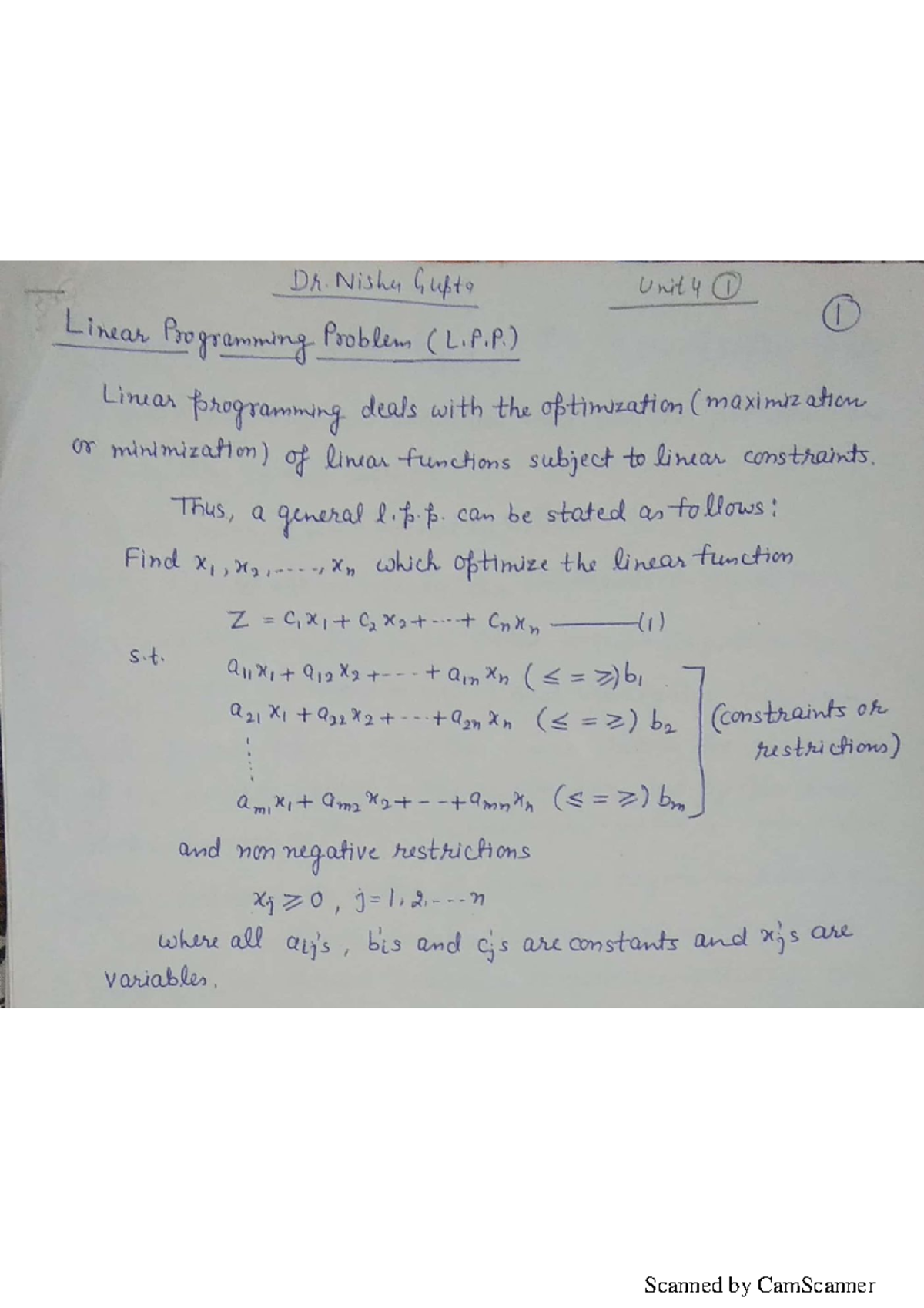 PSLP Unit 4 - Linear Programming Problem (L.P.P.) Study Notes - Studocu