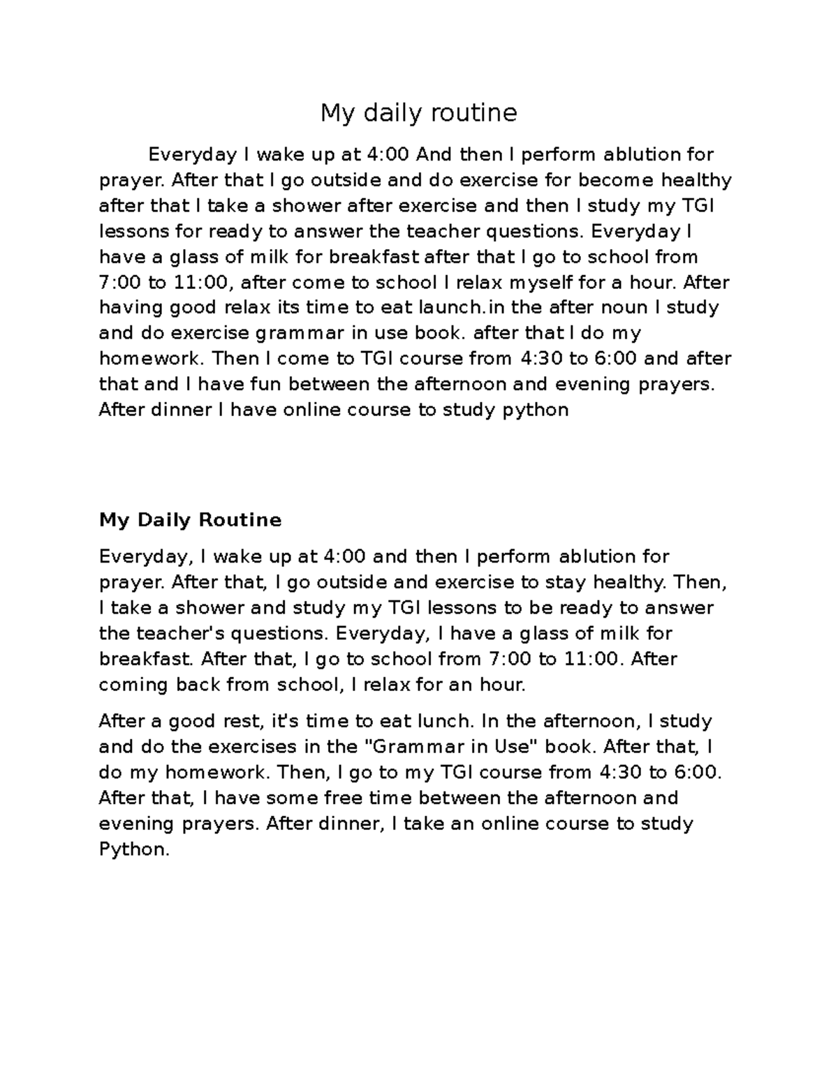 TGI Course: My Daily Routine and Study Schedule - Studocu