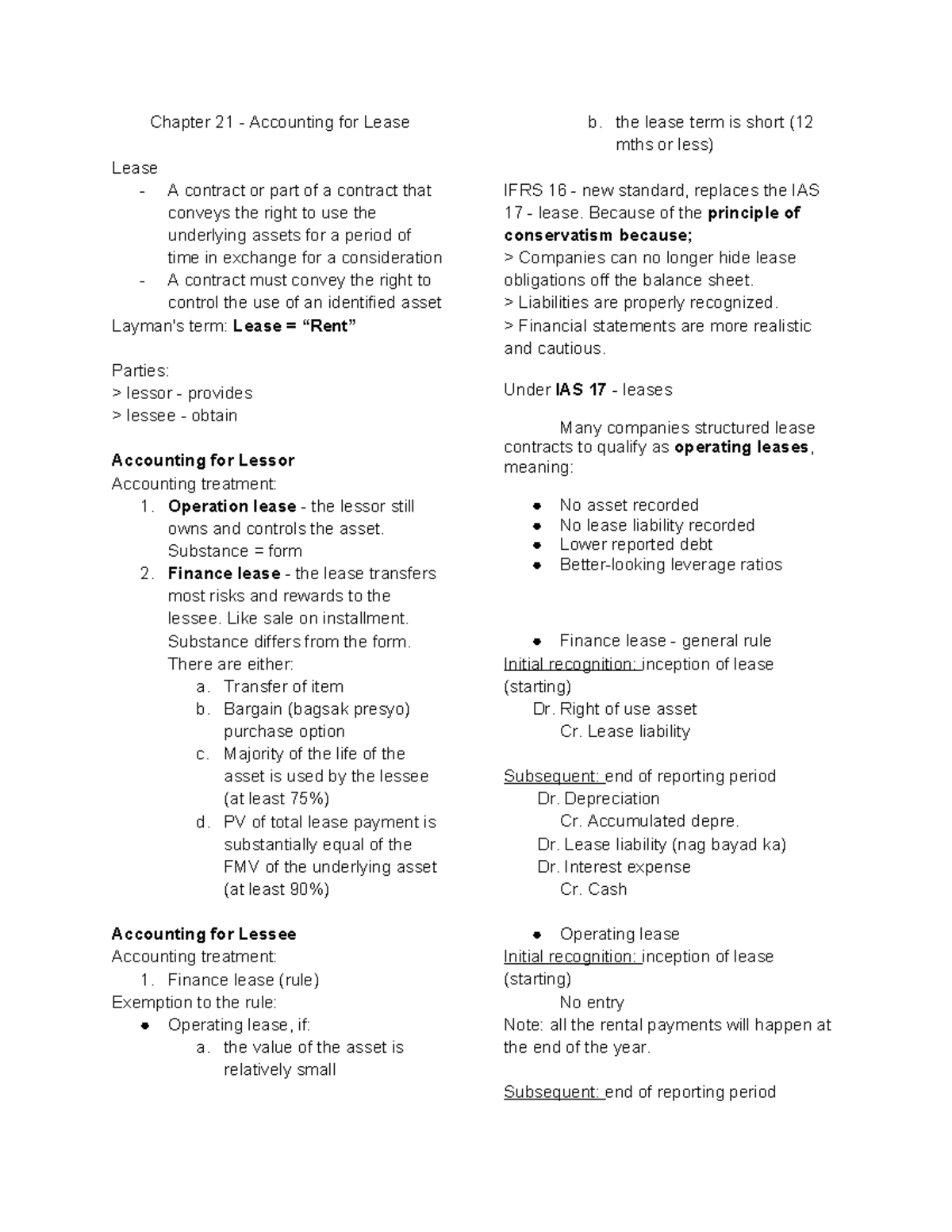 Chapter 21: Lease Accounting Overview and Key Concepts - Studocu
