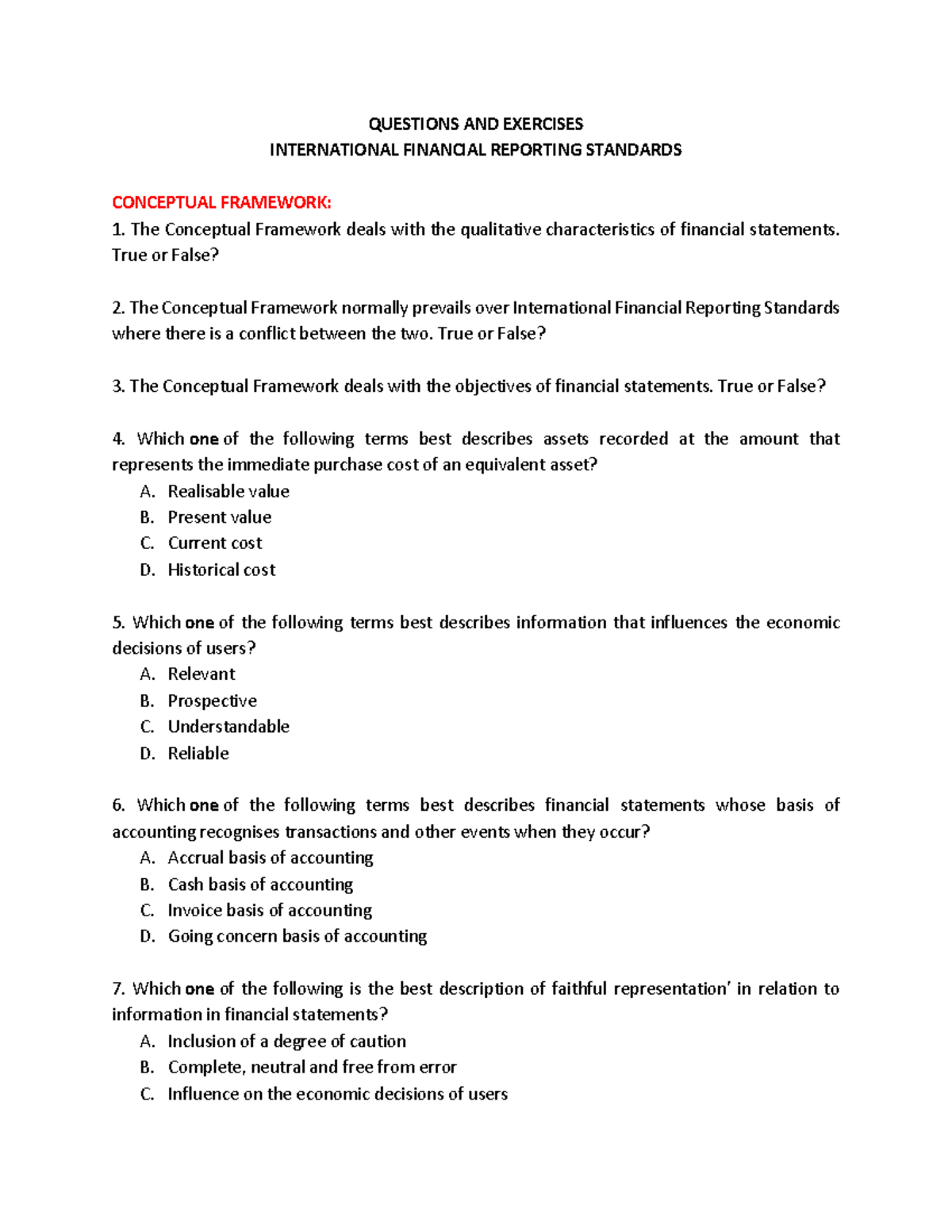 Questions and Exercises - F7 - IAS Financial Reporting Standards - Studocu