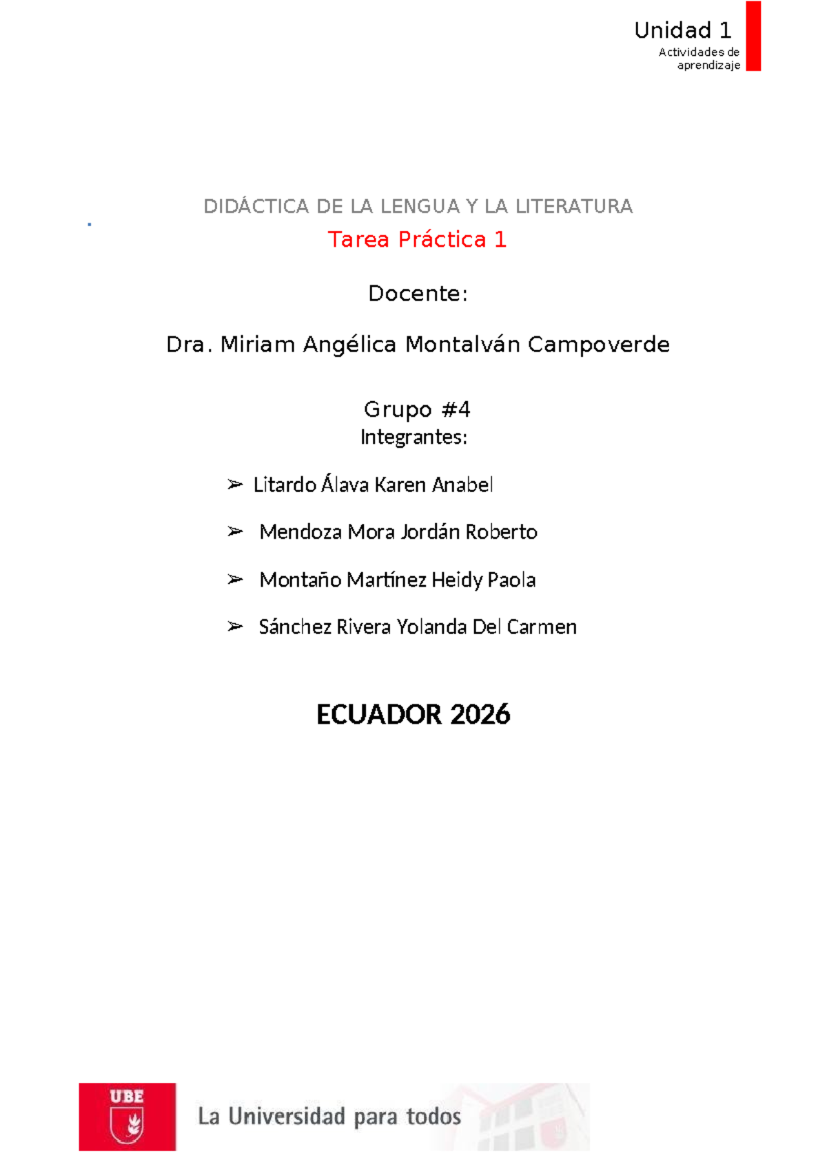Tarea Práctica 1: Didáctica de la Lengua y Literatura - Unidad 1 - Studocu