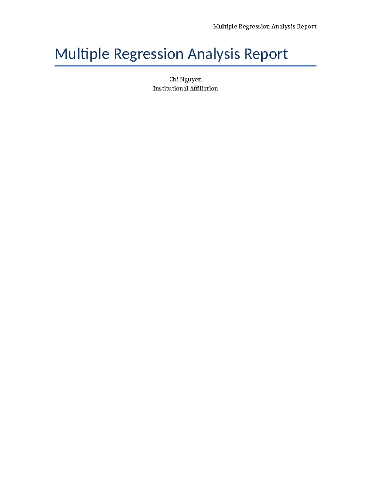 Multiple Regression Analysis Report (Course Code: 1672261) - Studocu
