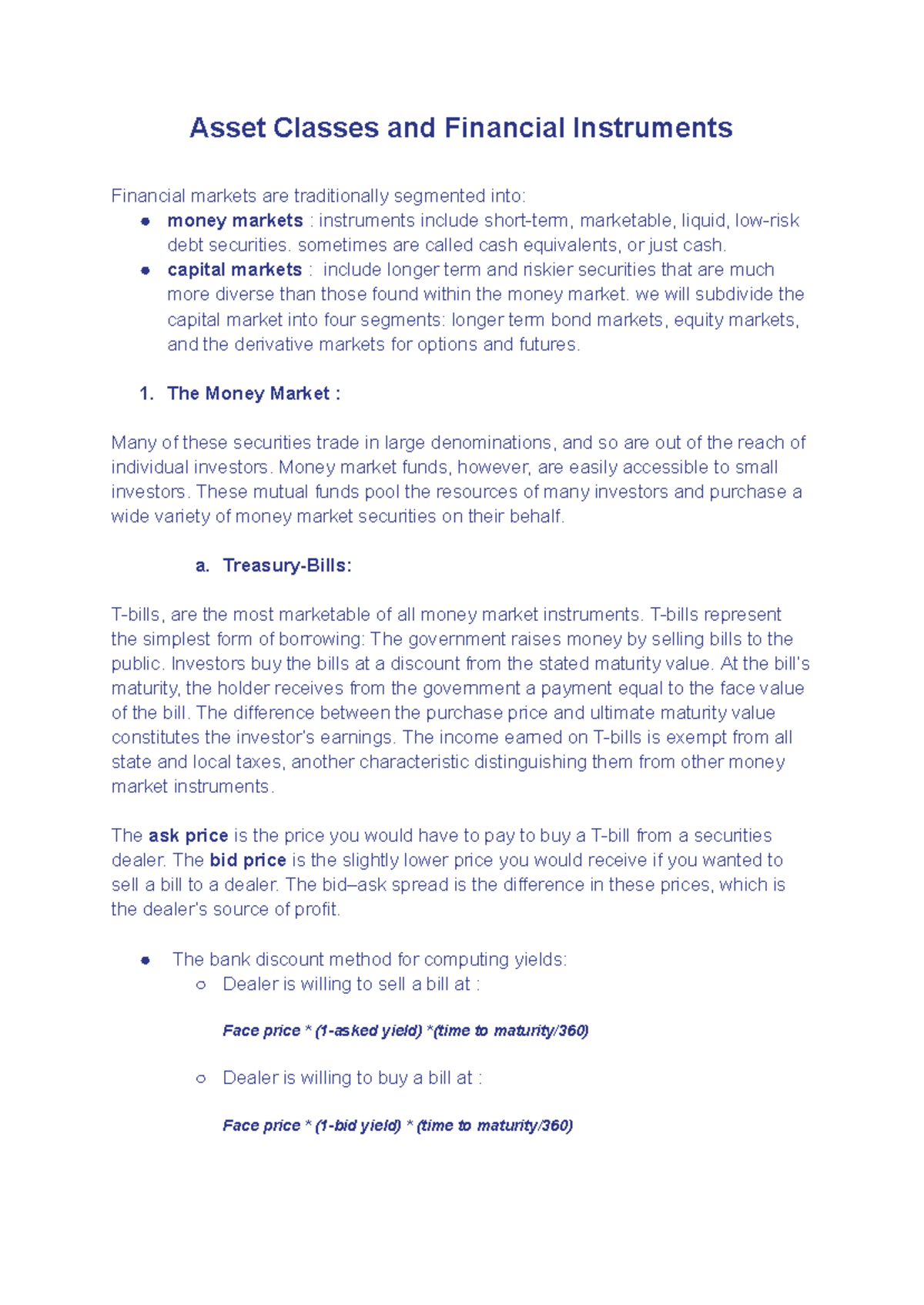 FM - Chapter 2: Notes on Asset Classes and Financial Instruments - Studocu