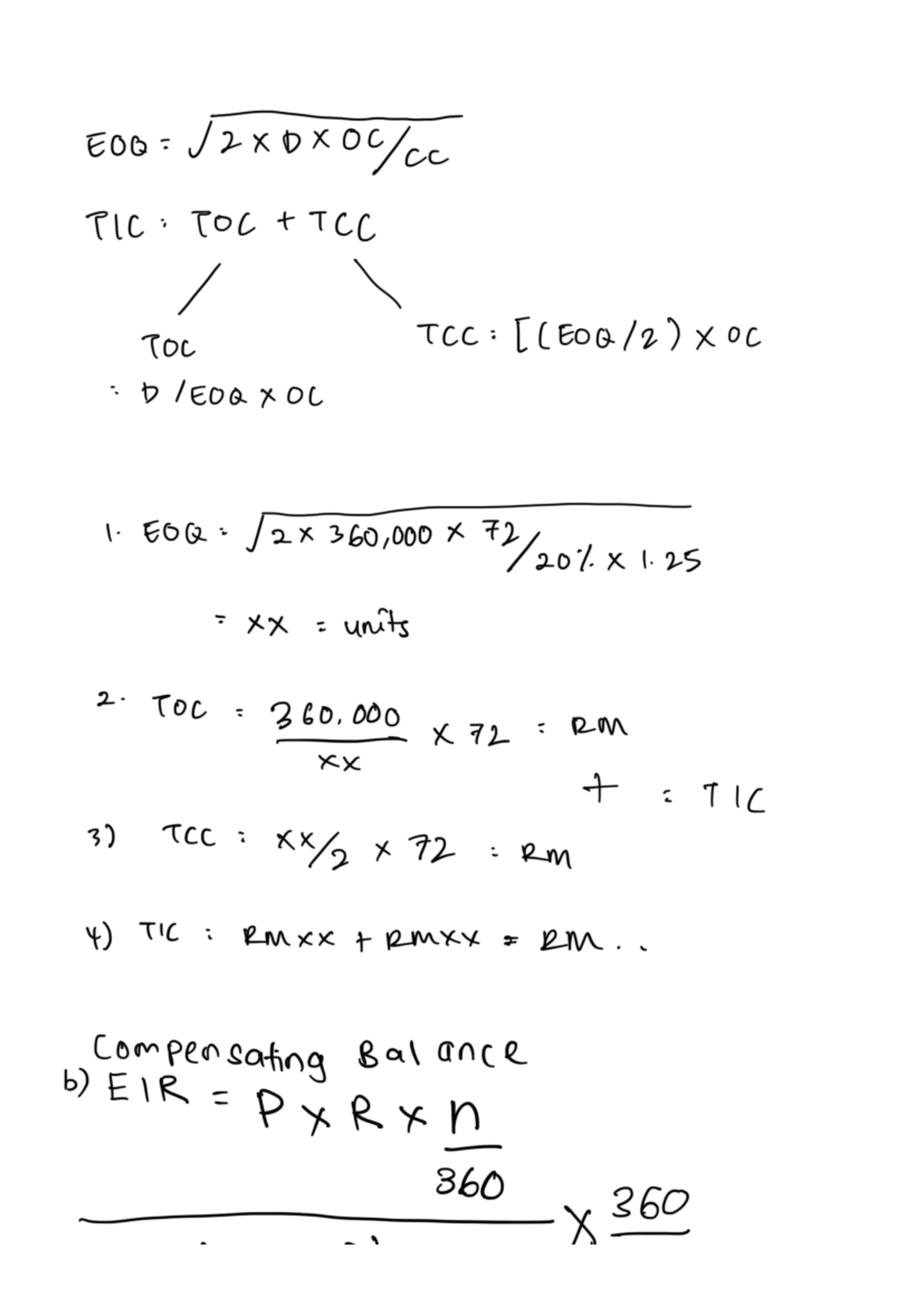 Notes for revision - EOG J 2x0x0c/cc TIC : TOC +TCC TOC TCC: [(E0Q/2) X ...