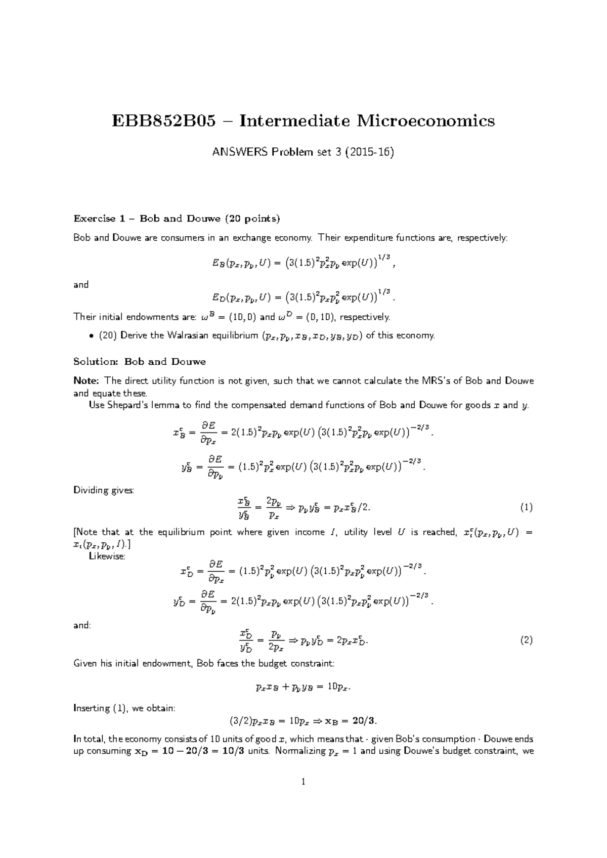 Intermediate Microeconomics EBB852B05 - Problem Set 3 Solutions (2015 ...