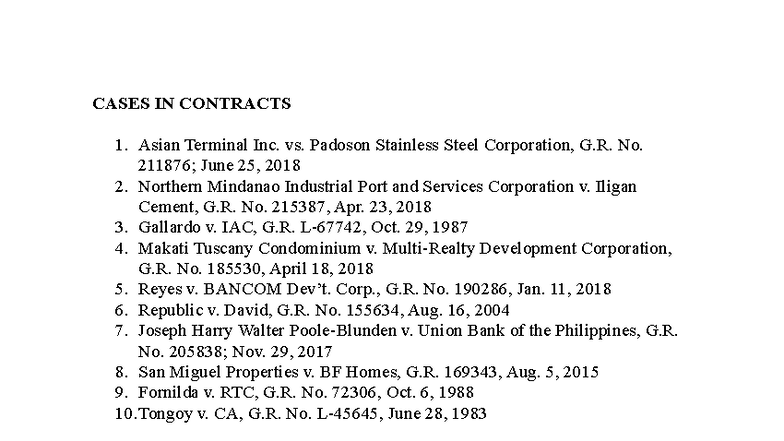 Cases in Contracts 2024: Key Legal Precedents and Rulings - Studocu