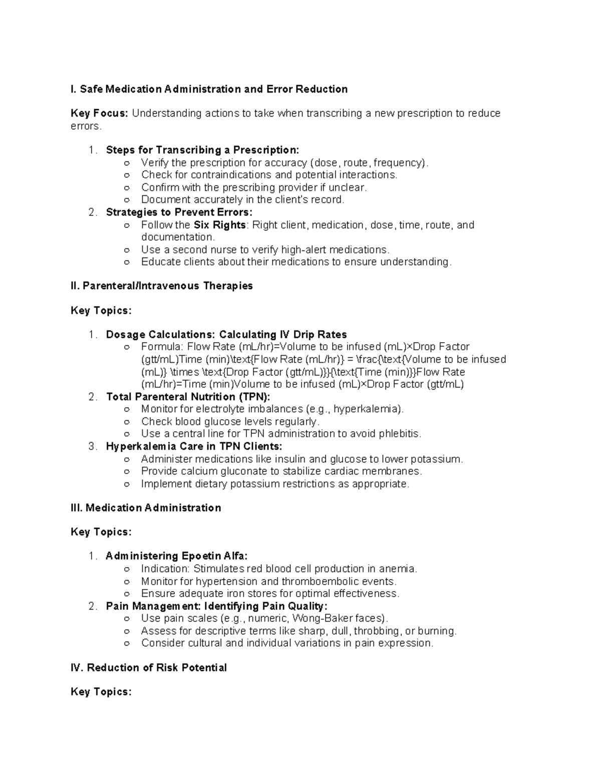 Pharm Study guide for level 2 - I. Safe Medication Administration and ...