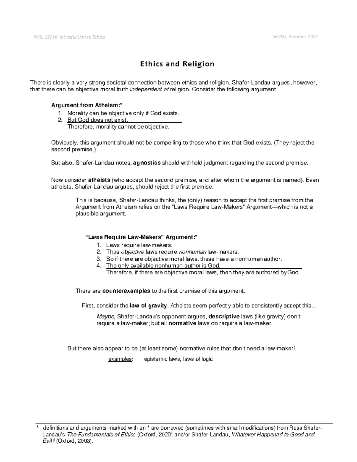 PHIL 120W Ethics and Religion Notes - Understanding Moral Truths - Studocu