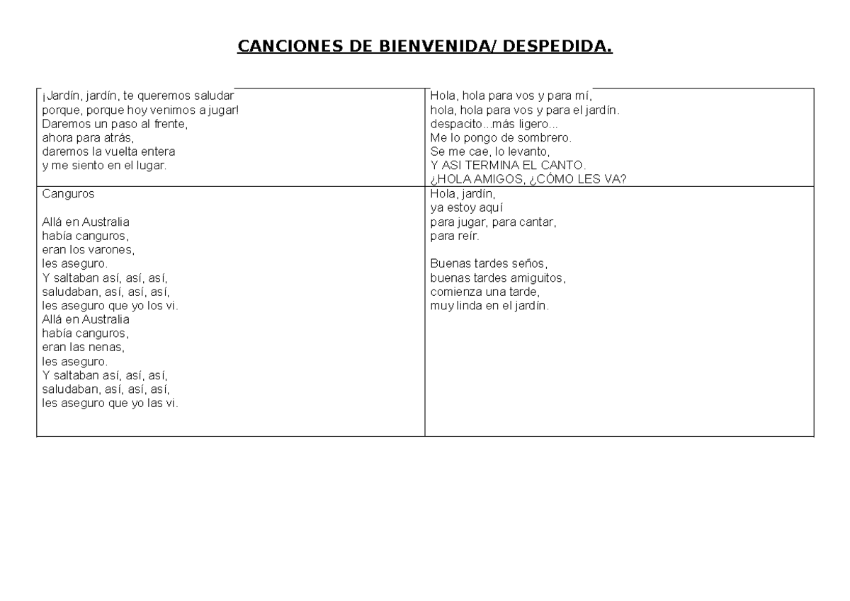 Cancionero Infantil - Jardín y Canciones de Despedida - Document Preview