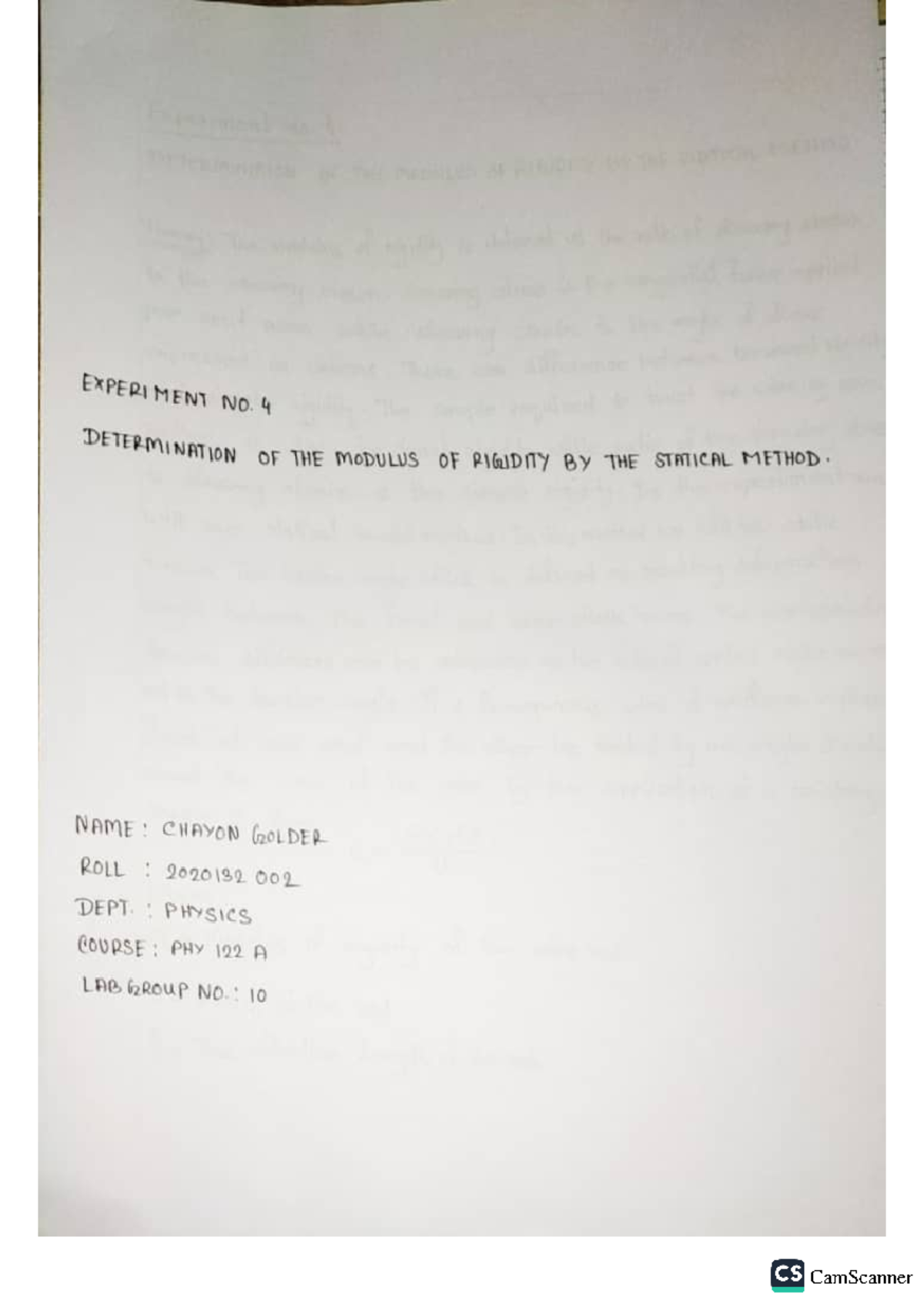 PHY 122A Lab Exp. 4: Determining Modulus of Rigidity (Statical Method ...