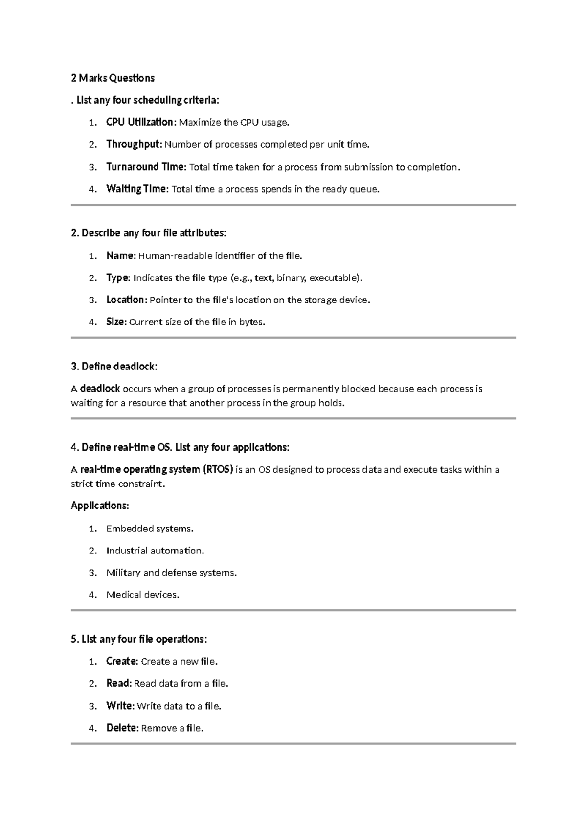 Imppppp osy - Imp questions of subject operating system - 2 Marks ...
