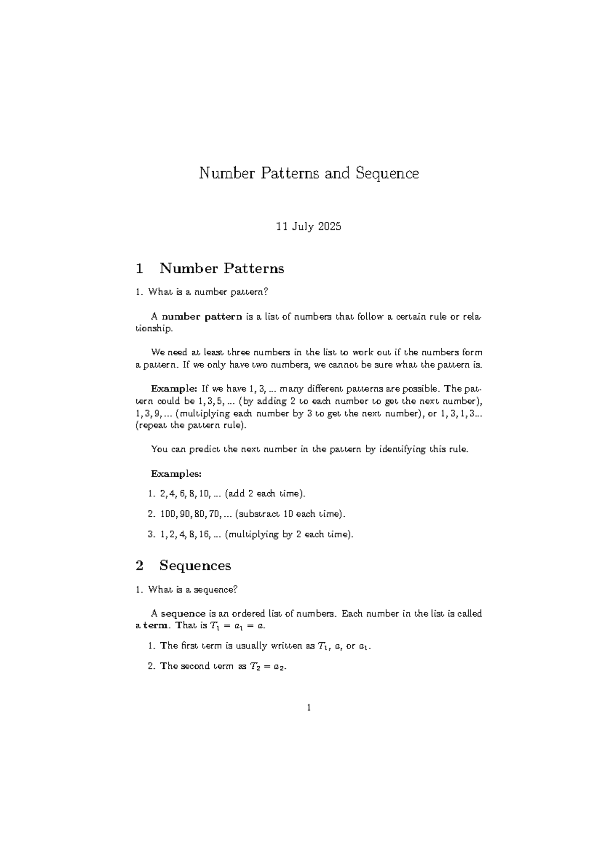 Number Patterns and Sequences: A Comprehensive Guide (MATH101) - Studocu