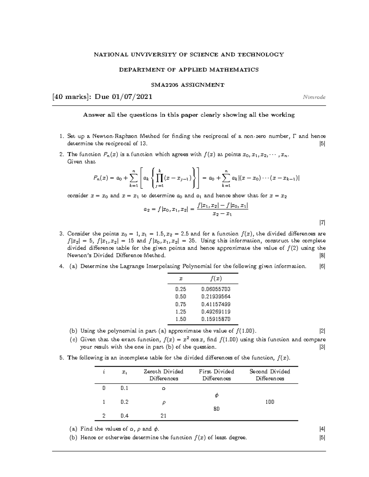 Assignment 081253 - NATIONAL UNVIVERSITY OF SCIENCE AND TECHNOLOGY ...