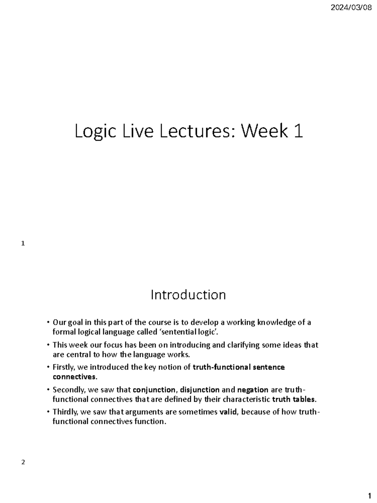 Week 1 Logic Lecture Slides: Understanding Sentential Logic Basics ...