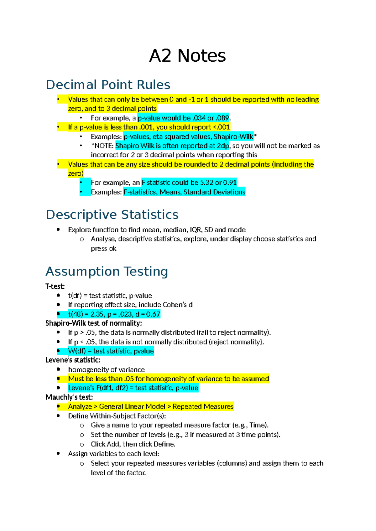 A2 Notes: Decimal Point Rules and Statistical Reporting Guidelines ...