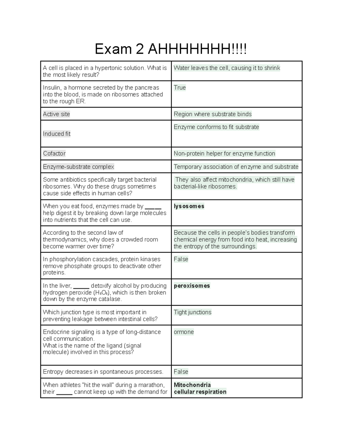 Biology Exam 2 Review Notes: Cellular Processes & Enzyme Functions ...