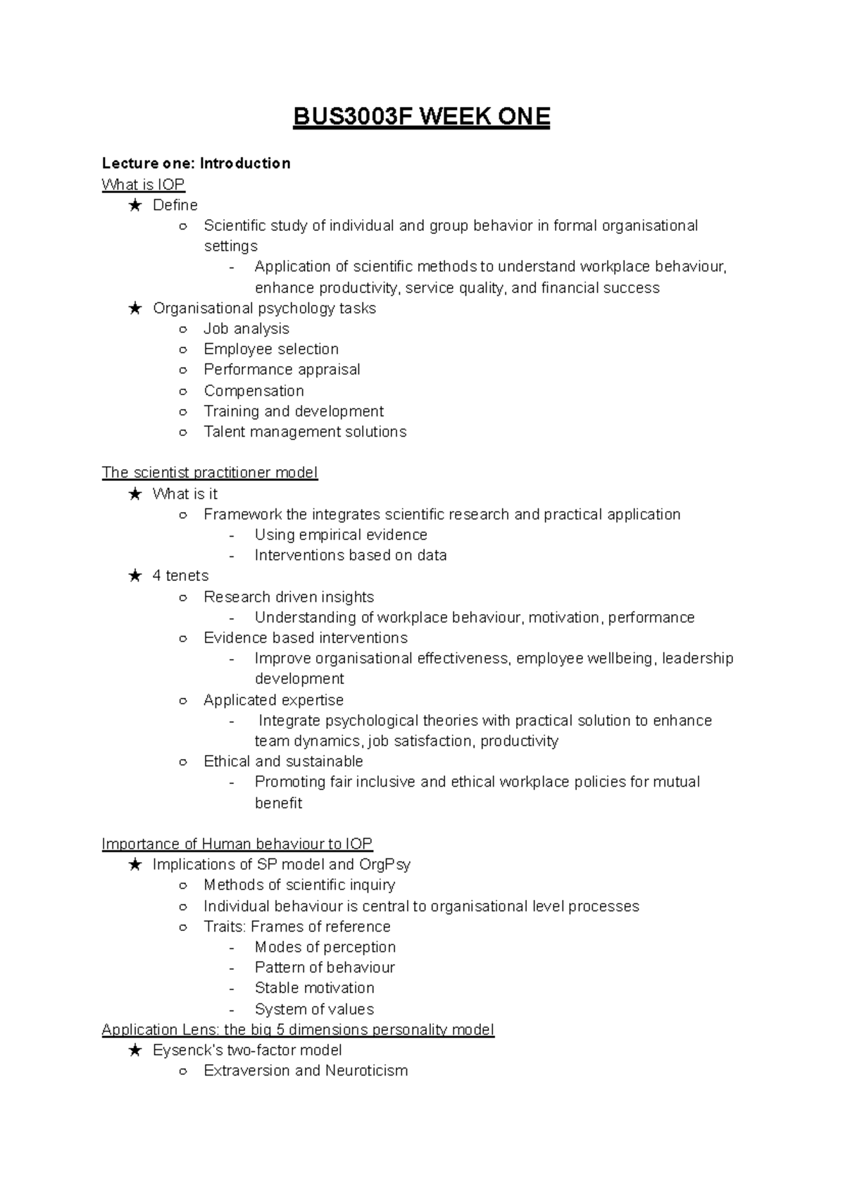 BUS3003F WEEK ONE - Lecture Notes on Research Design in Org Psychology ...