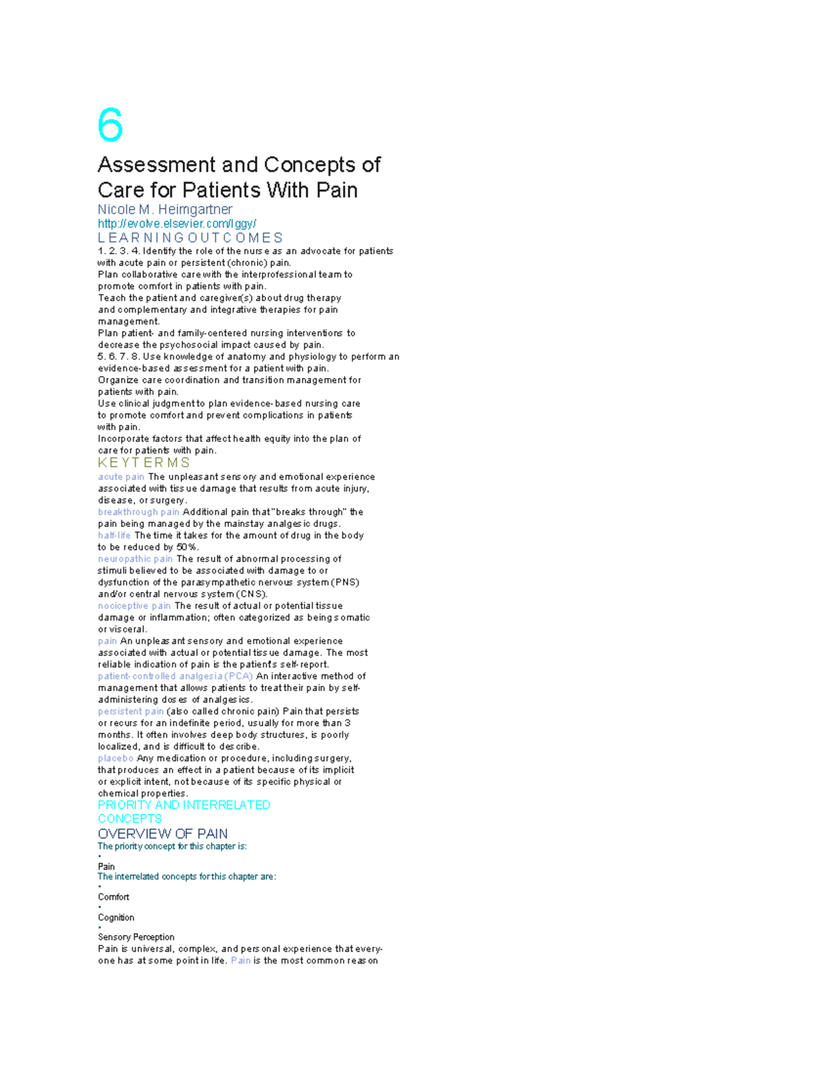 Assessment and Concepts of Care for Patients with Pain (NURS 101) - 6 ...