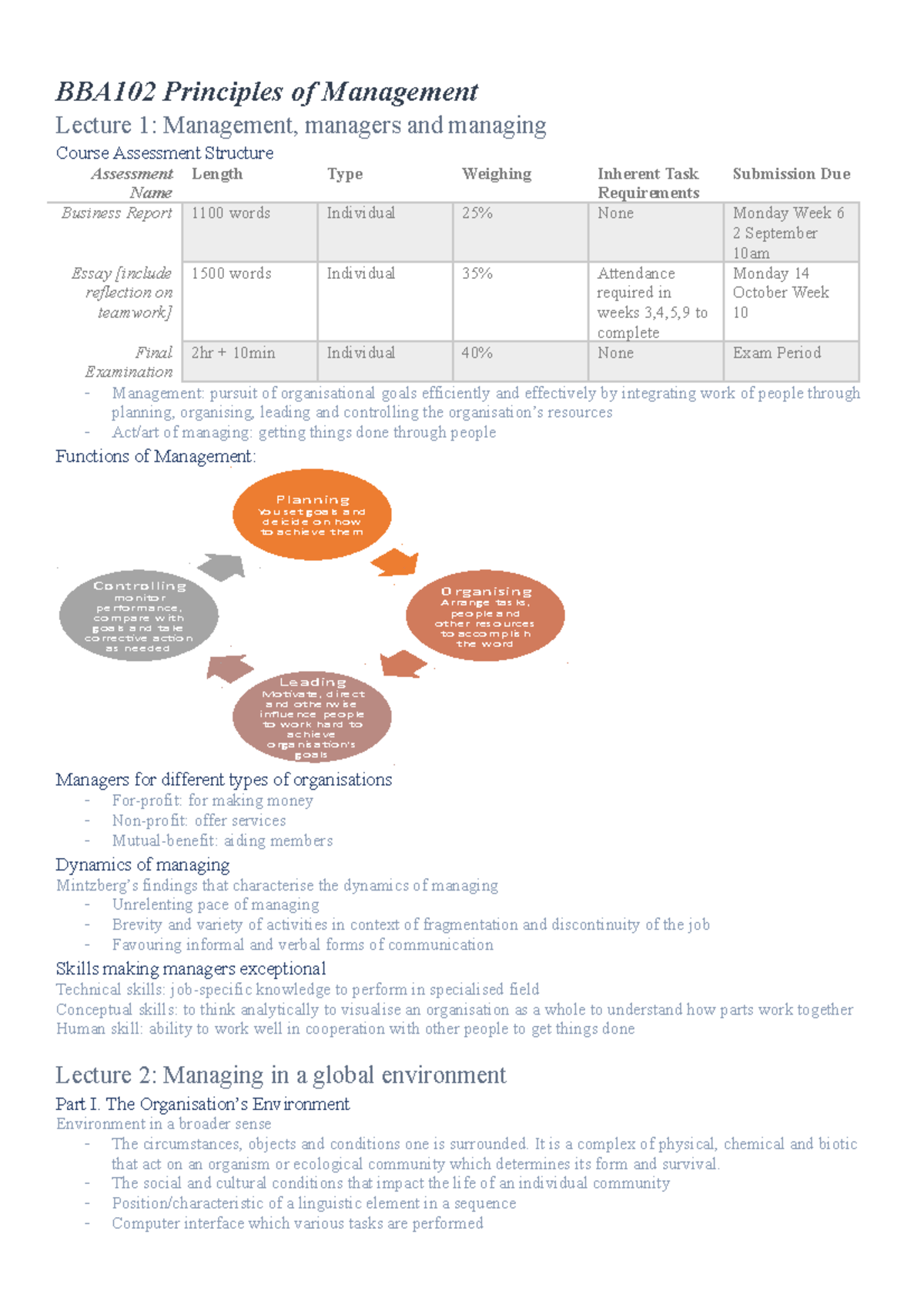 BBA102 Principles of Management Lecture Notes - BBA102 Principles of ...