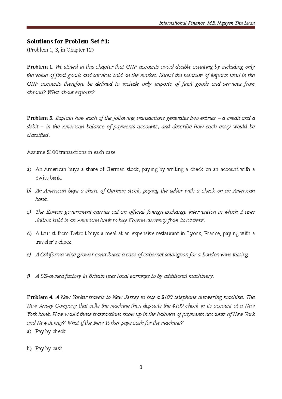 International Finance, ME: Week 3 Solutions for Problem Set (Ch. 12 ...