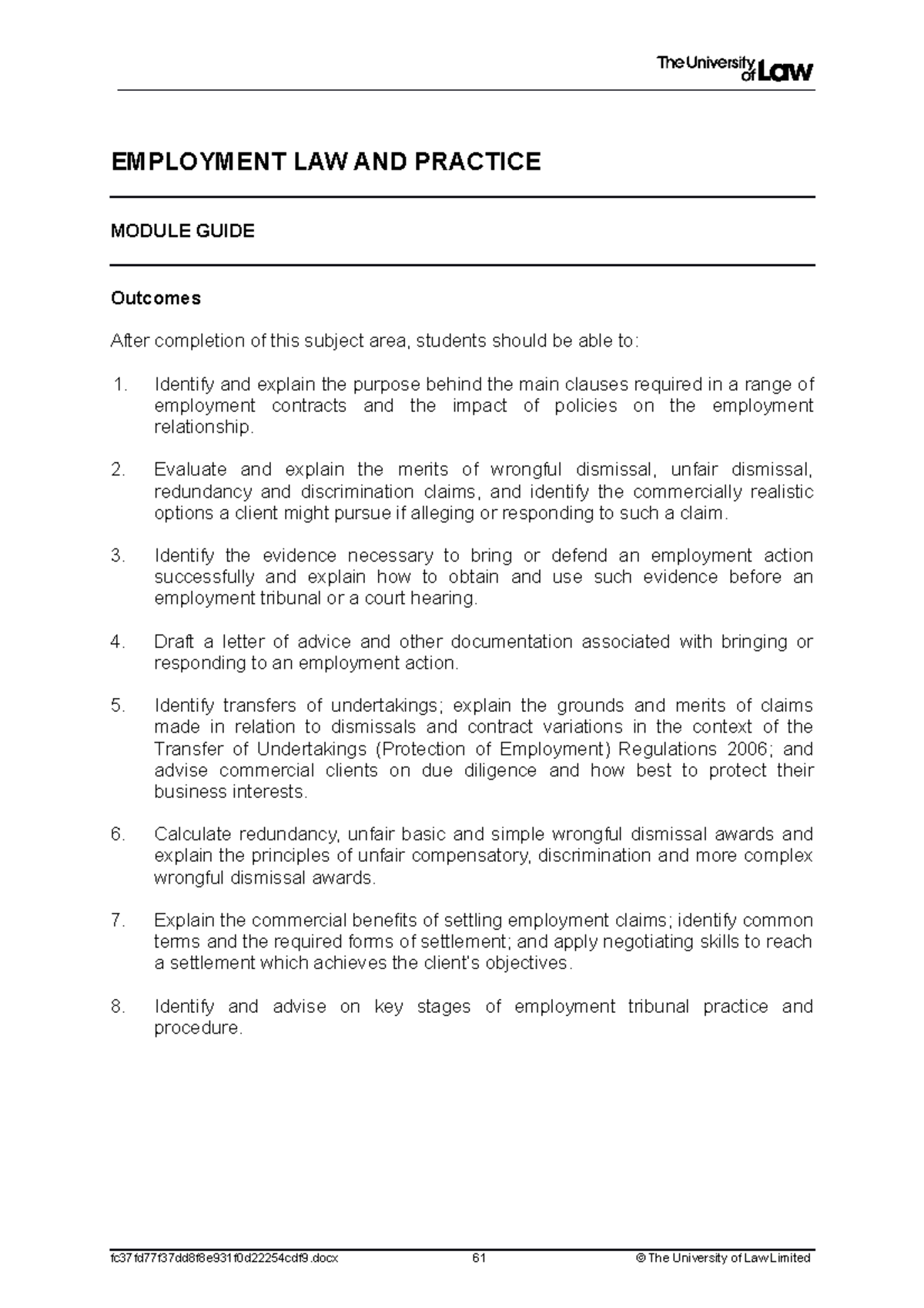 2122 emp ce01 module guide - EMPLOYMENT LAW AND PRACTICE MODULE GUIDE ...