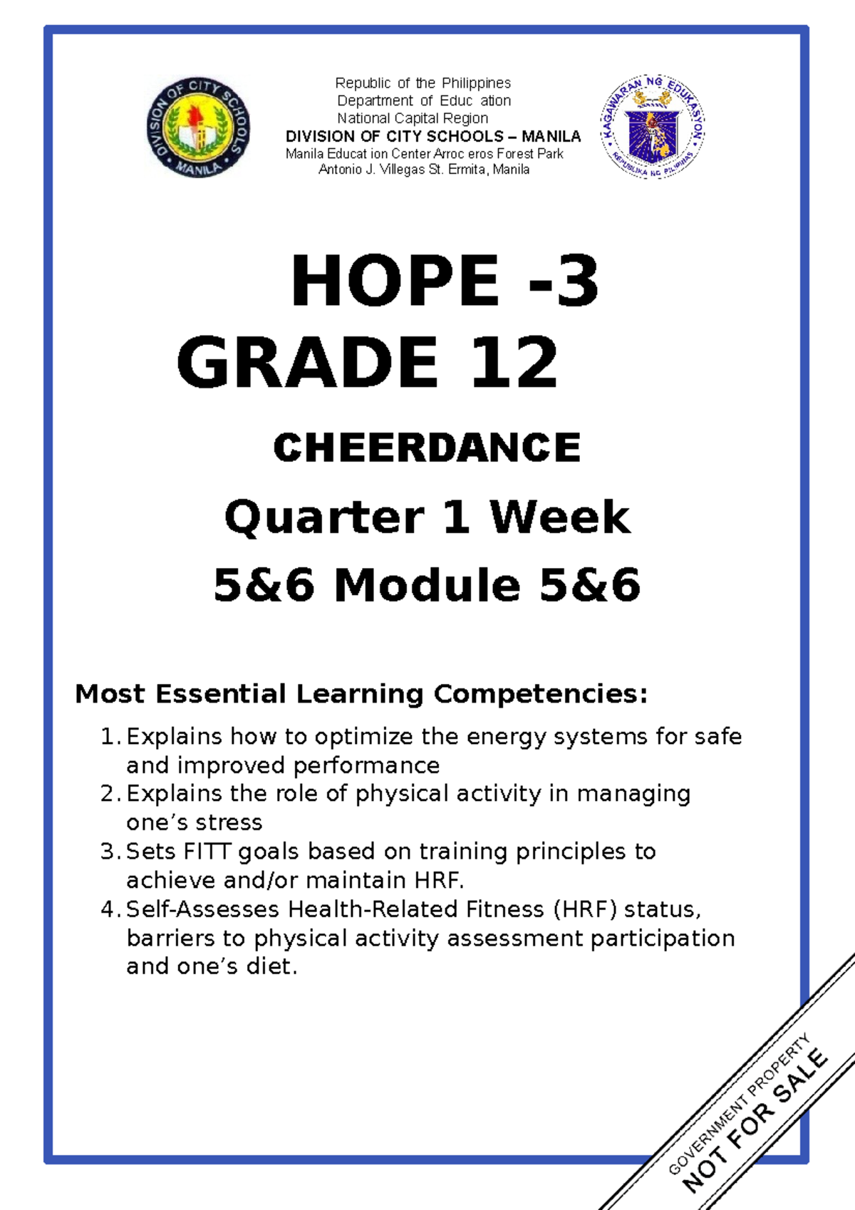 471939056 HOPE 3 G12 Cheer Dance Module 5 & 6 for Q1 W5 & W6 - Document Preview