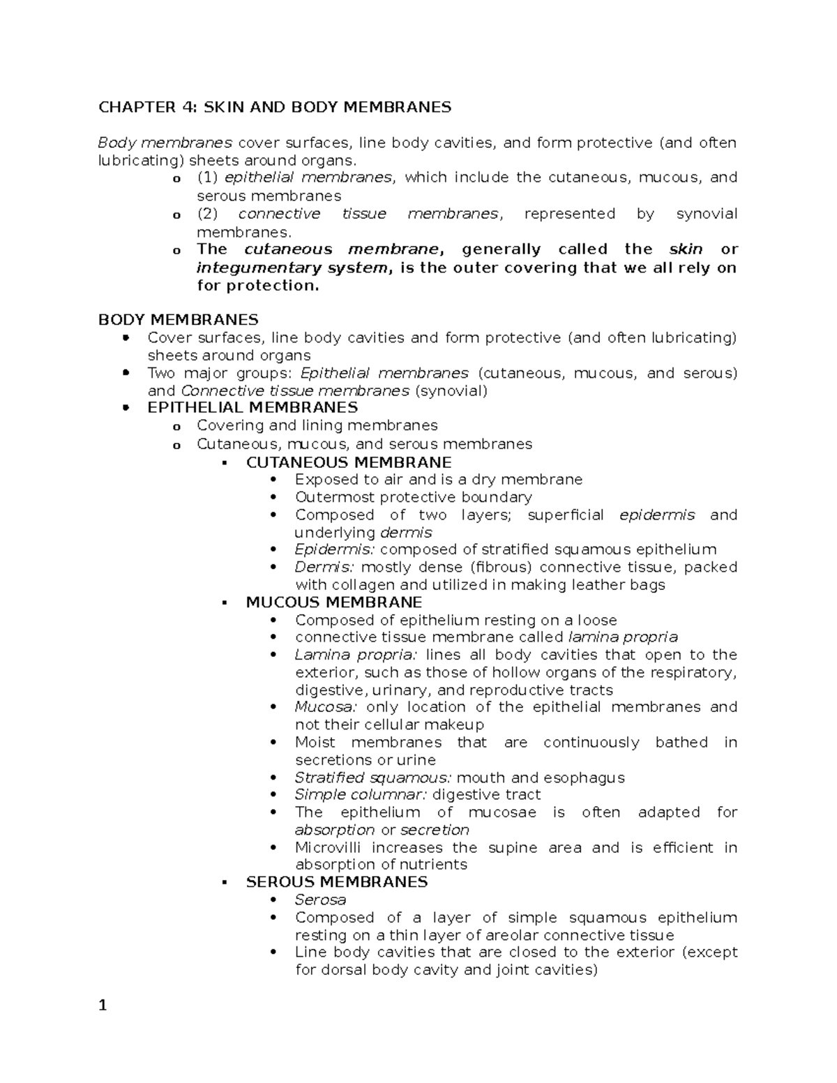 Chapter 4: Skin and Body Membranes - Anatomy and Physiology Notes - Studocu