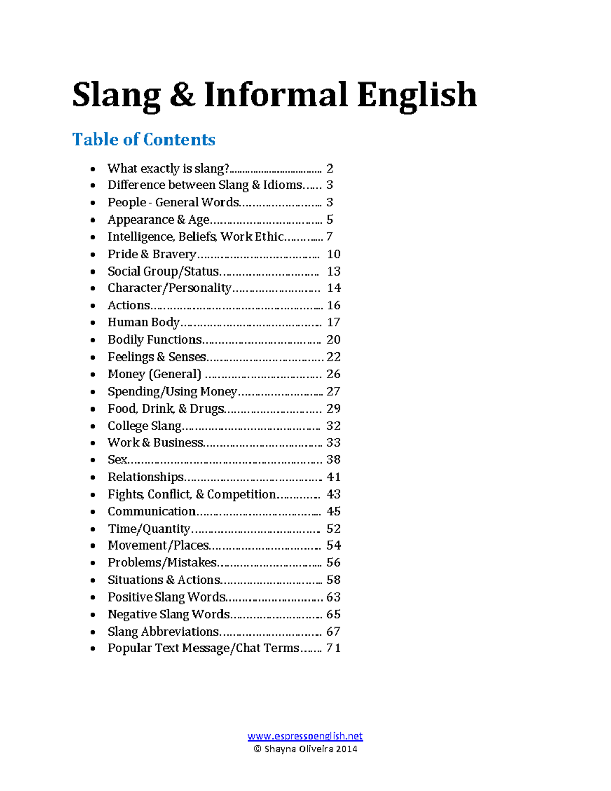 Free Sample Slang and Informal English - espressoenglish Slang ...