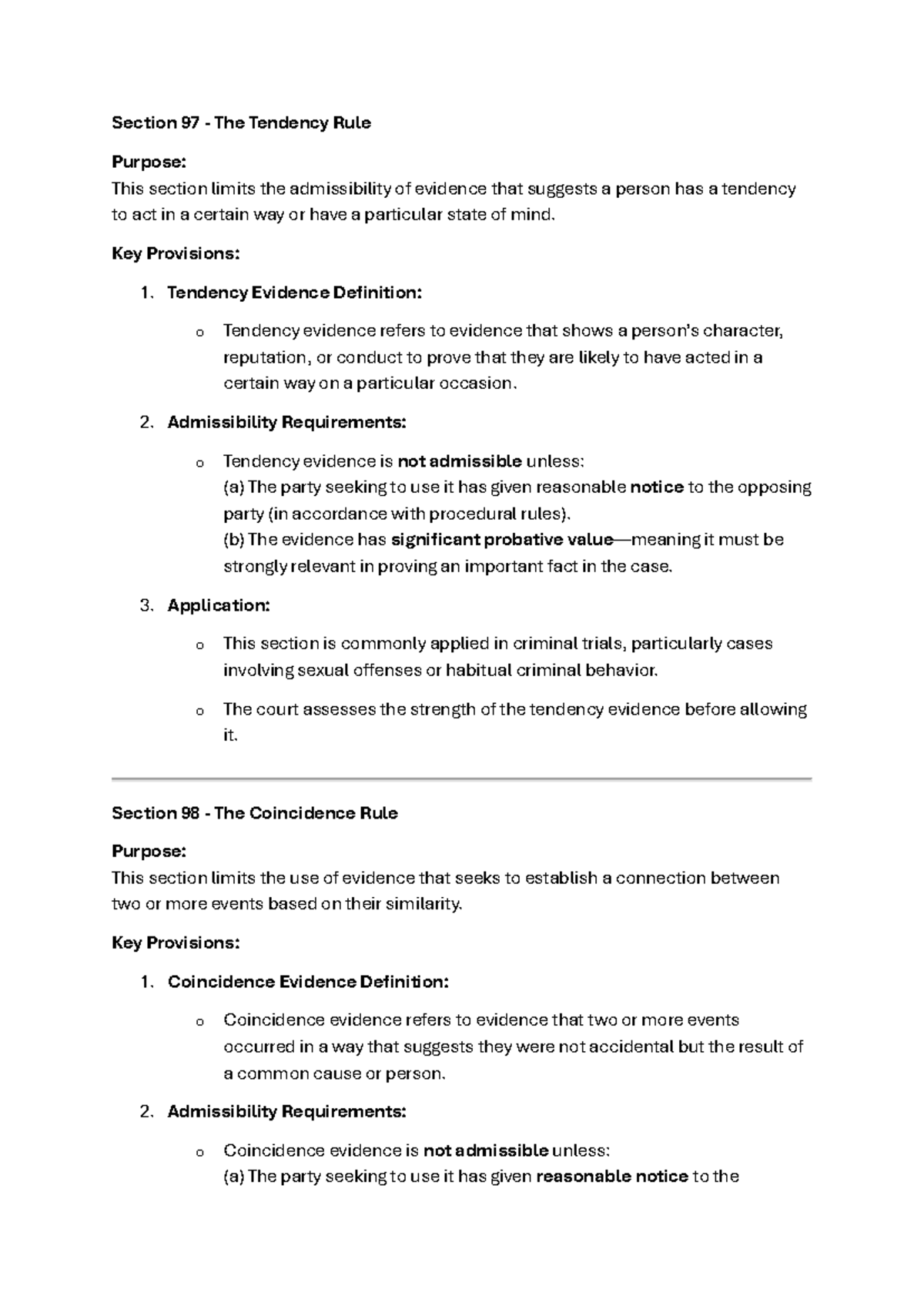 Tendancy and Coincidence evidence - Section 97 - The Tendency Rule ...