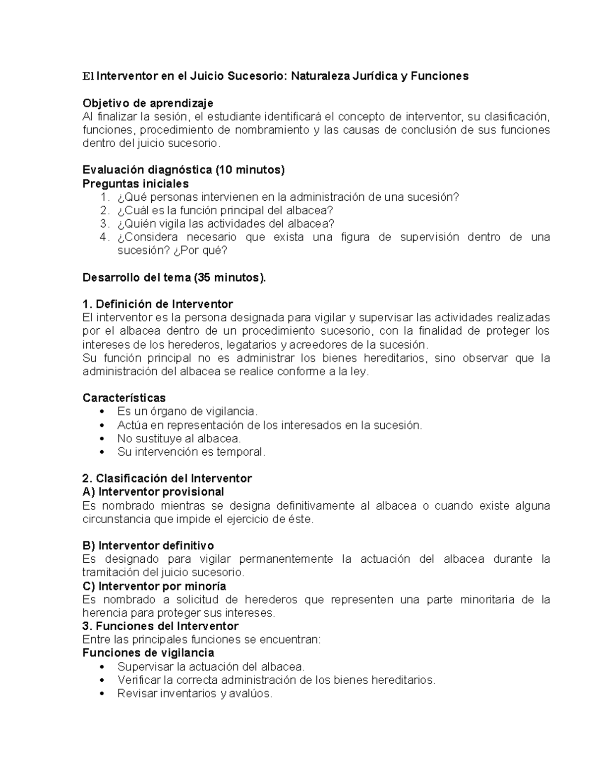 El Interventor en el Juicio Sucesorio: Funciones y Clasificación - Studocu