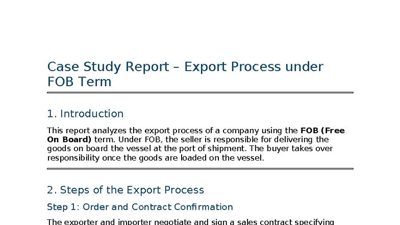 Case Study Report: Export Process under FOB Term - Studocu