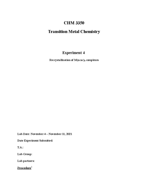 CHM3350 - uOttawa - Transition Metal Chemistry - Studocu