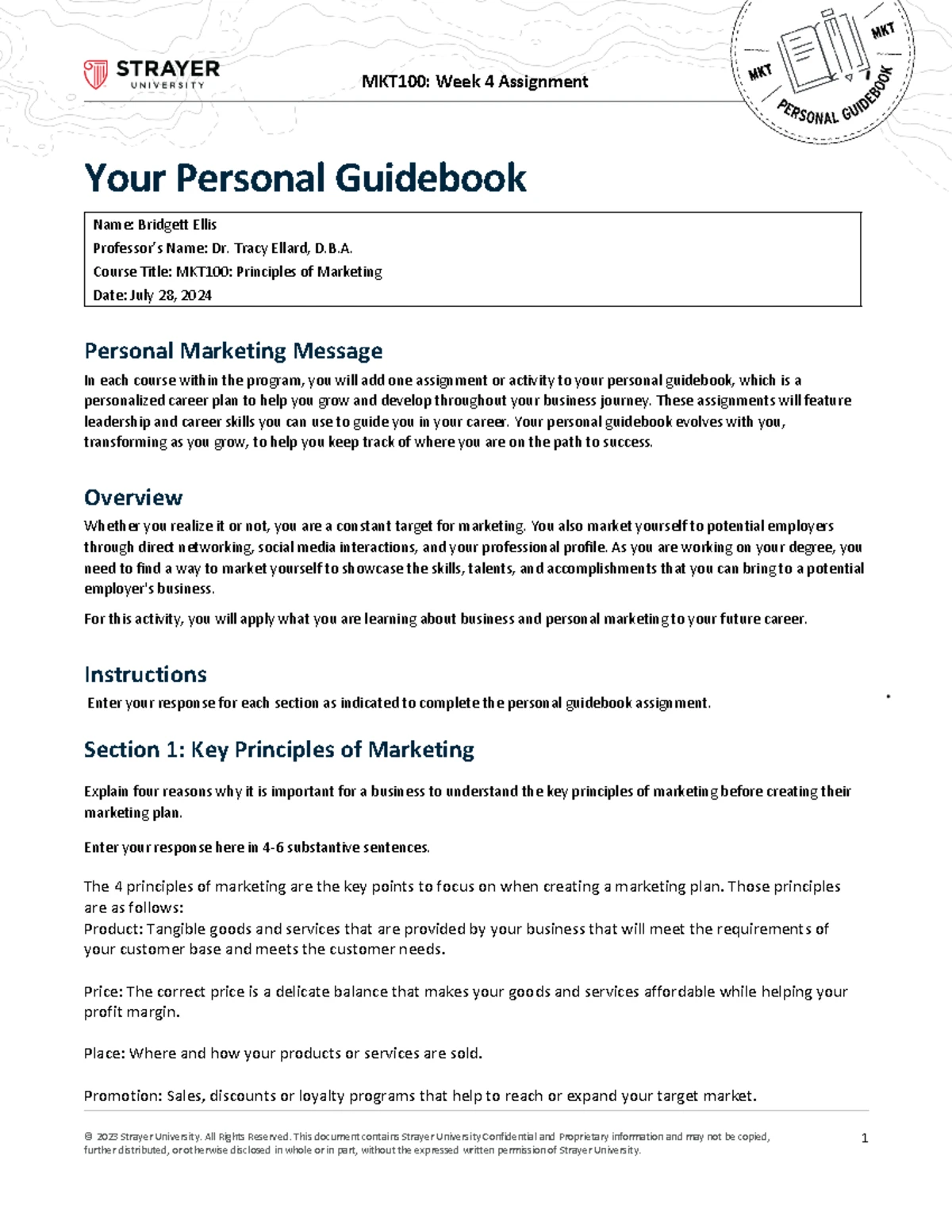 MRKT 100 Week 4 Personal Marketing Guidebook by Sarah Kirkpatrick - Studocu