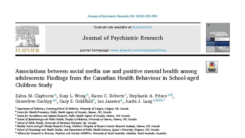 Associations Between Social Media Use and Positive Mental Health in ...