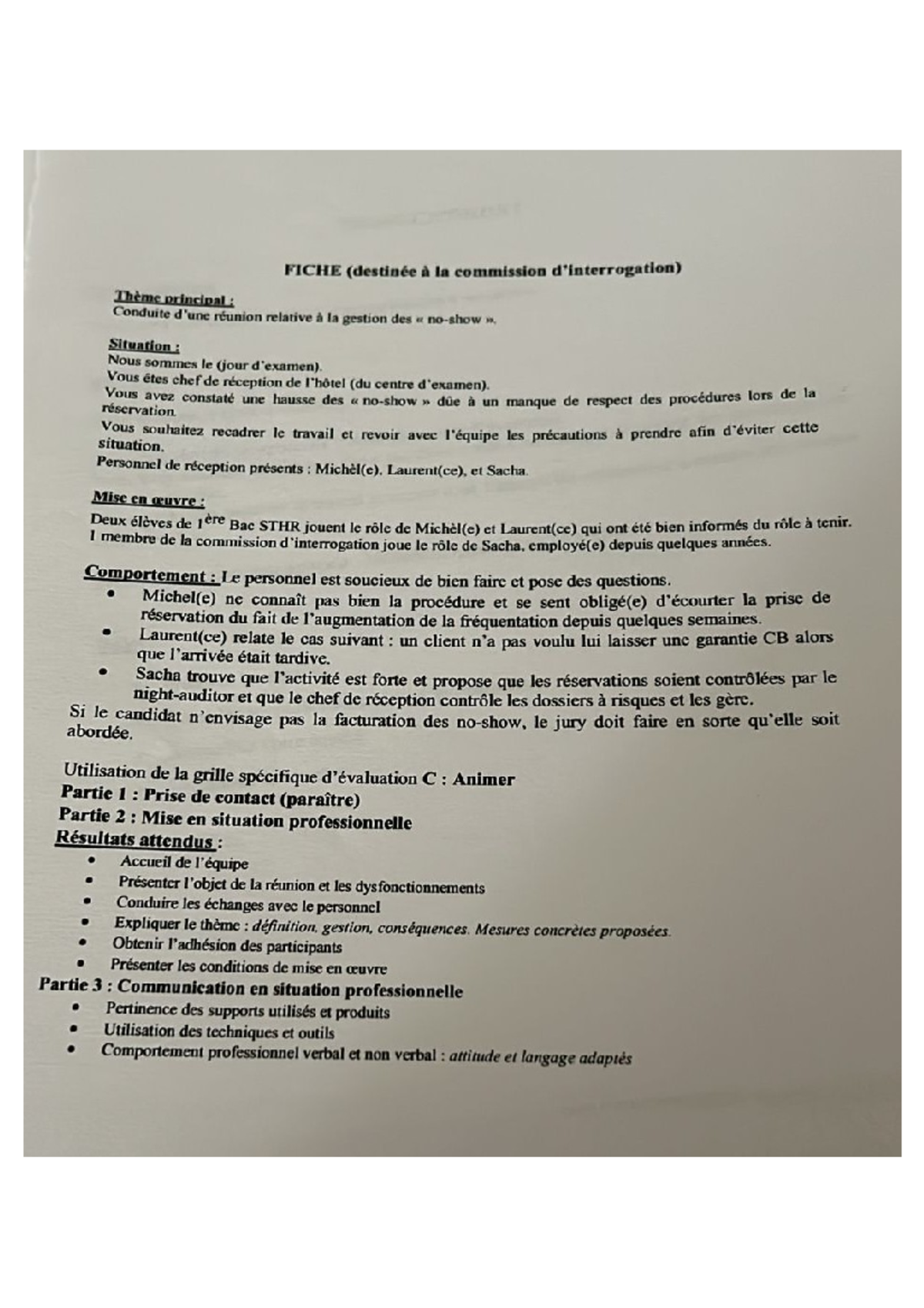 FICHE: Conduite Réunion sur Gestion des Réservations - Bac STHR - Studocu