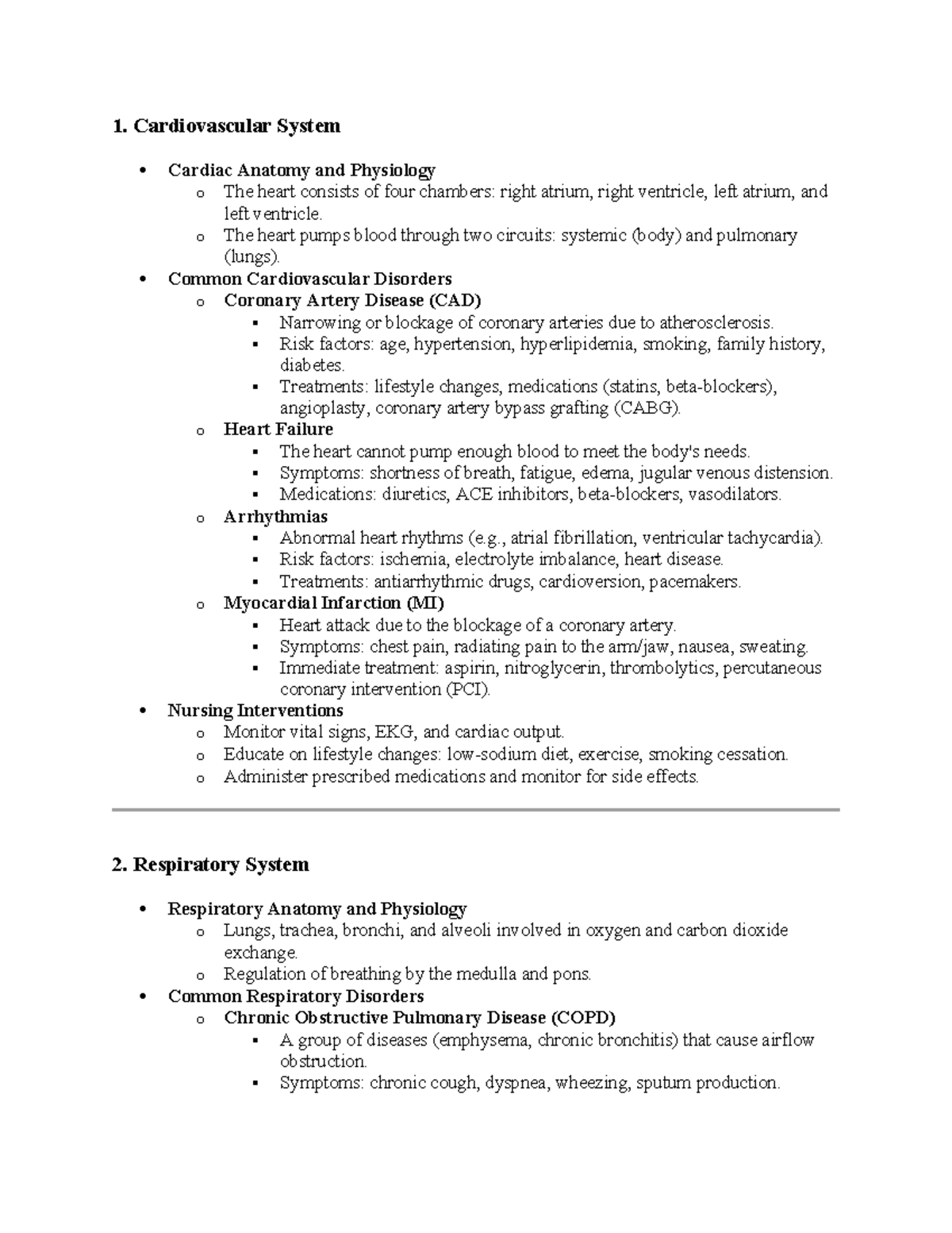 Nursing Notes Medsurg - 1. Cardiovascular System Cardiac Anatomy and ...