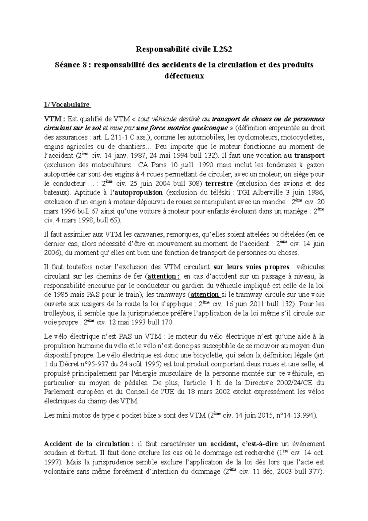 Correction Séance 8 - TD Responsabilité Civile L2S2: Accidents ...