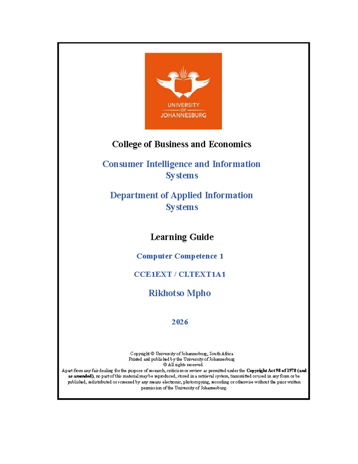 2026 CCE1EXT Learning Guide: Computer Competence 1A Overview - Studocu