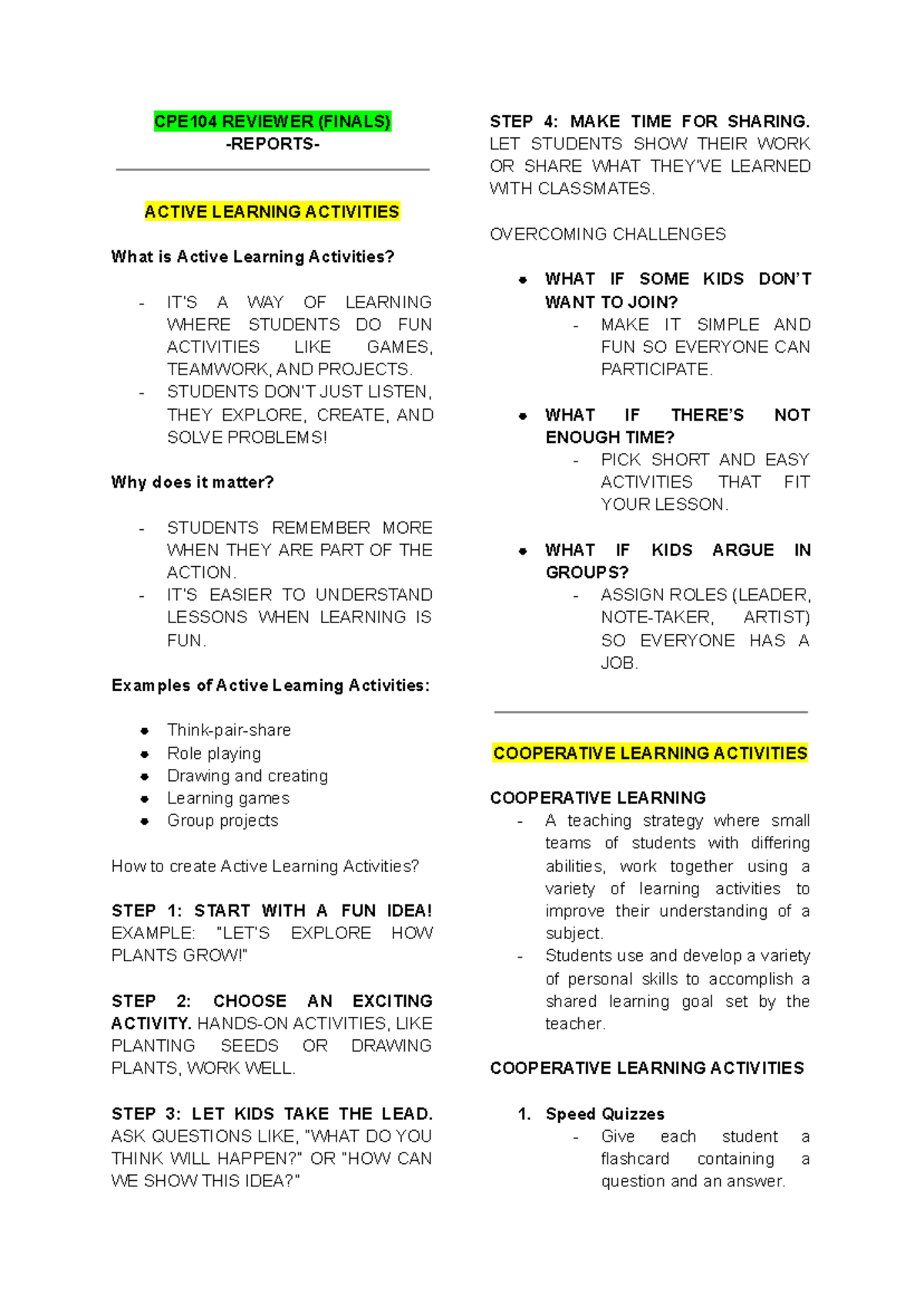 CPE104- Reviewer- Finals - CPE104 REVIEWER (FINALS) -REPORTS- ACTIVE ...