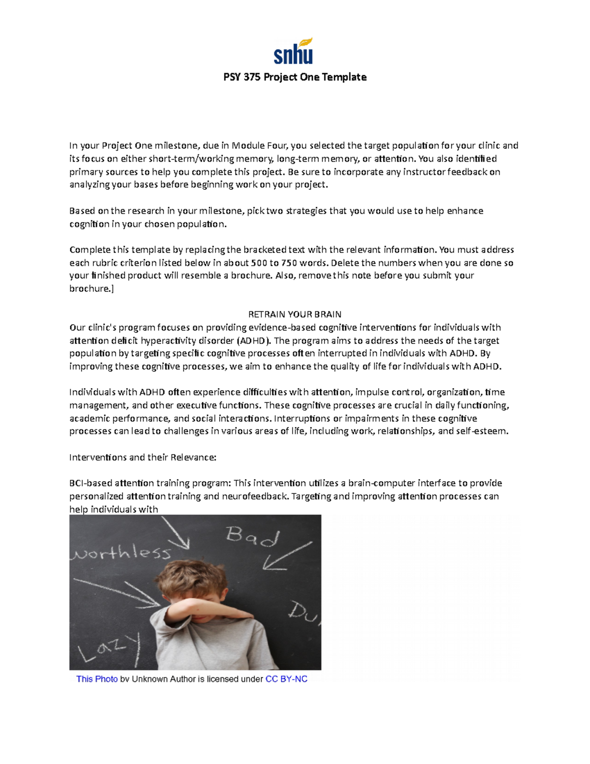 PSY 375 Project ONE Strategies for Enhancing Cognition in ADHD Studocu