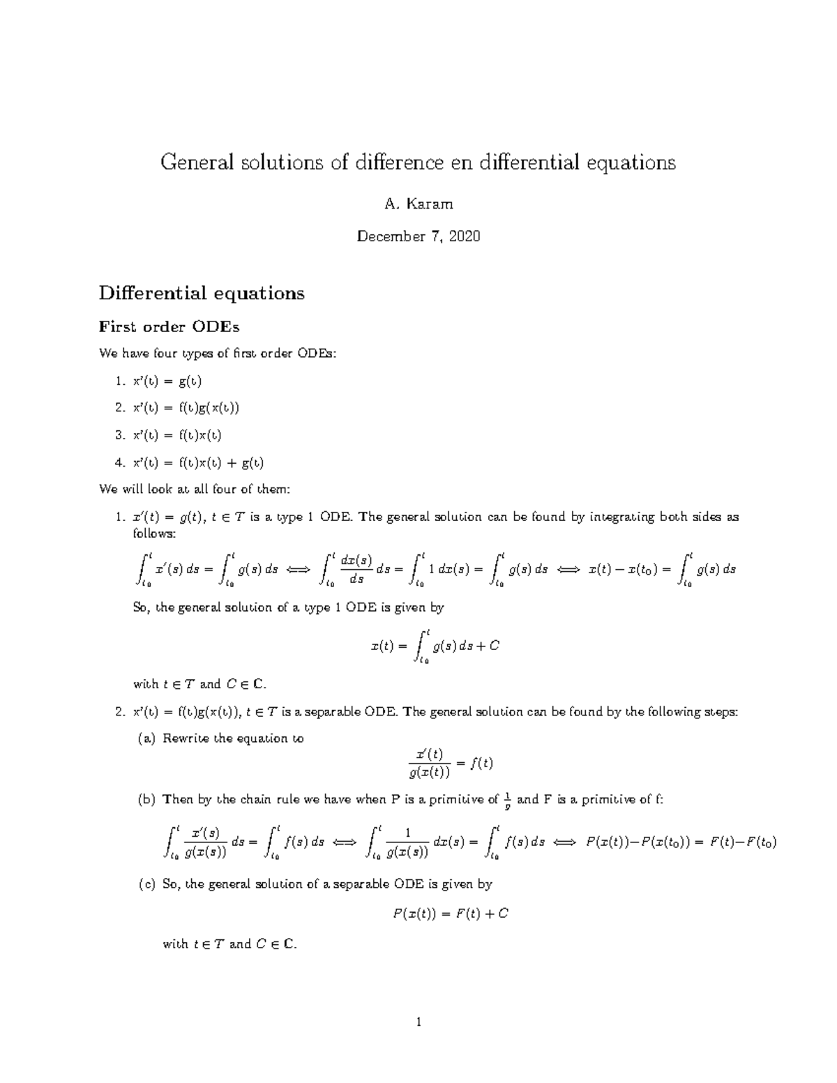 General Solutions of Differential and Difference Equations (Math 101 ...