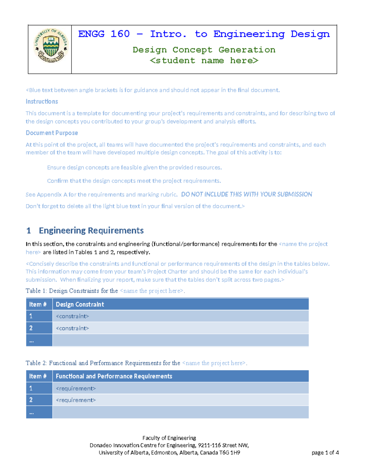 ENGG 160 W26 Assignment - Design Concept Generation Template - Studocu