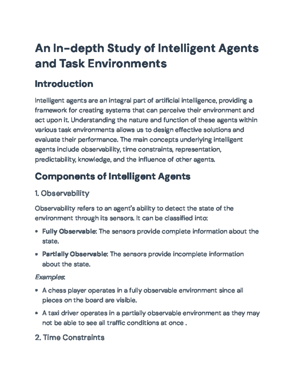 In-Depth Study of Intelligent Agents and Their Task Environments - An ...