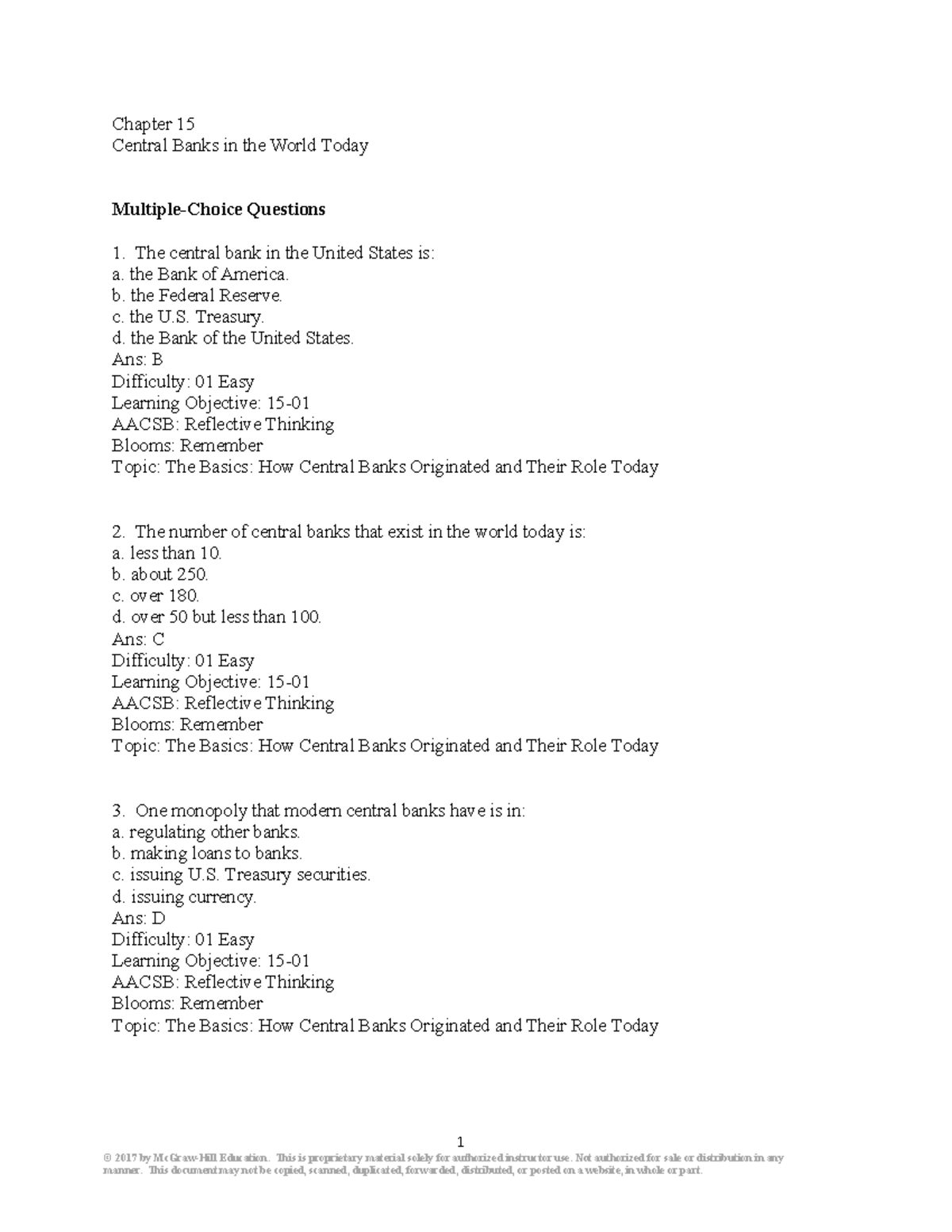 Cecchetti 5e Chapter 15 Central Banks MCQ Test Bank - Studocu