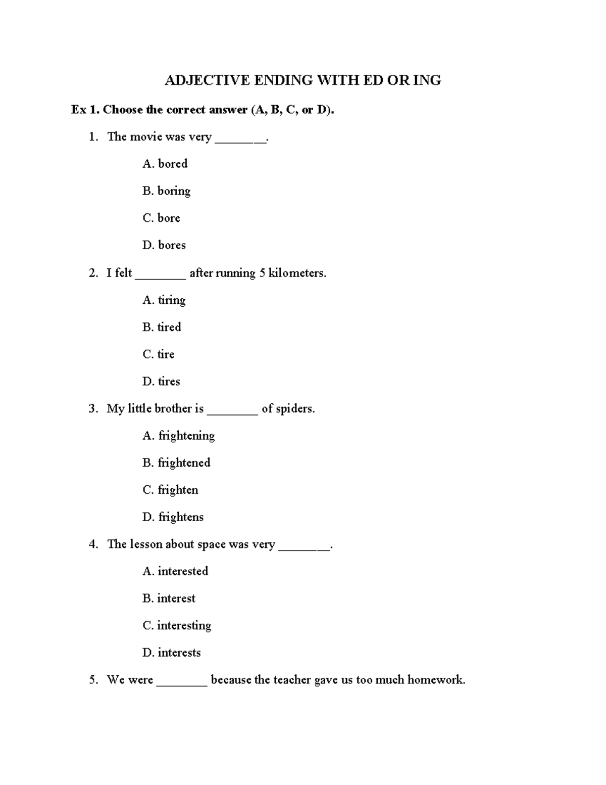 Adjective Usage: ED vs ING Exercises and Examples - Studocu